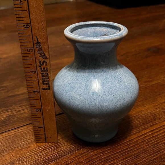 Vintage Hourglass Small Vase Blue Glaze Ceramic Pottery - Picture 8 of 10